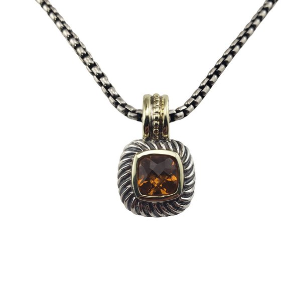David Yurman Sterling Silver and 14 Karat Yellow Gold Citrine Pendant Necklace - Picture 1 of 8